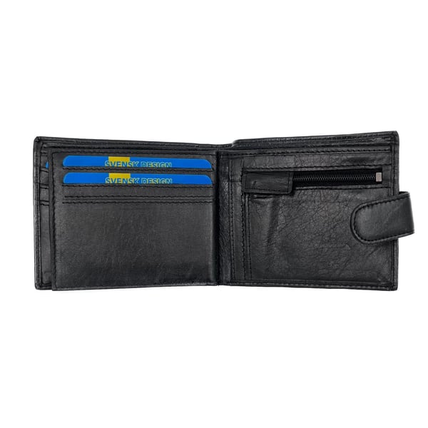 Plånbok i äkta läder, svenskt passform, svart