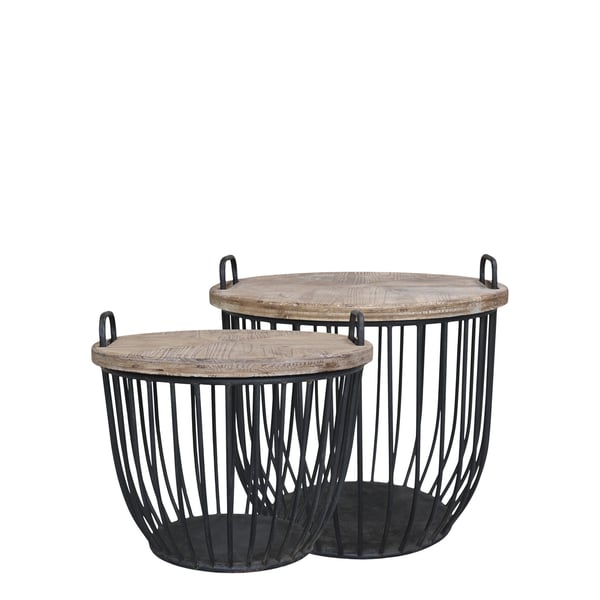 Soffbord m trälock set m 2 korgar Svart Chic Antique