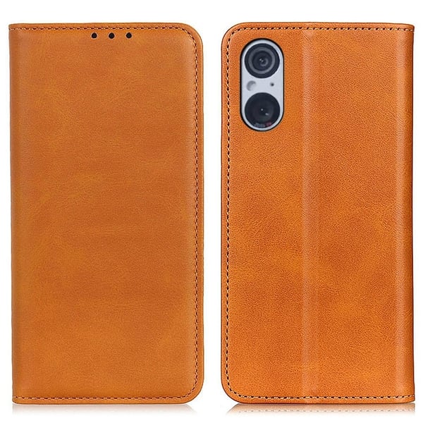Lompakko-style Aitoa Nahkaa Läppäkotelo For Sony Xperia 5 V - Ruskea