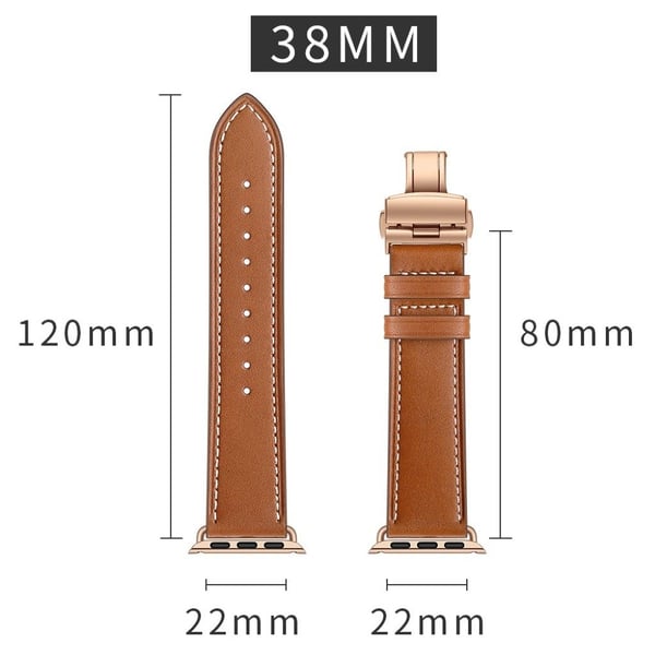 Apple Watch Series 5 40mm holdbar ekte skinn klokkereim - Rose Gold Buckle / Light Brun