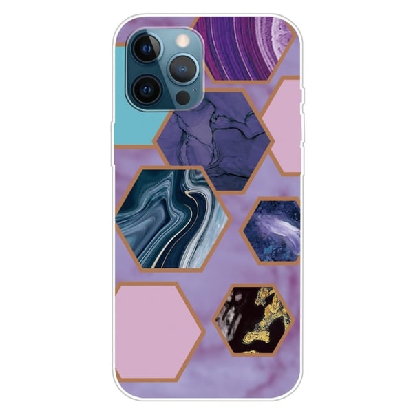 Marble iPhone 15 Plus Etui - Sekskanter i Lilla Bakgrunn