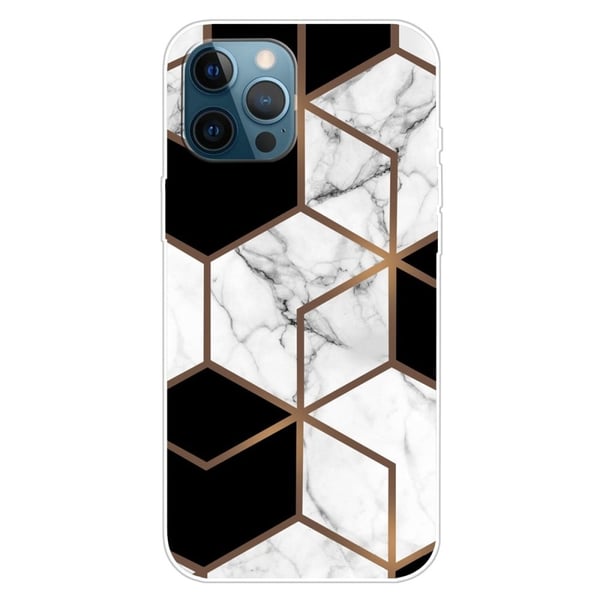 Marble iPhone 15 Etui - Klinkekule Terning i Black og Hvit
