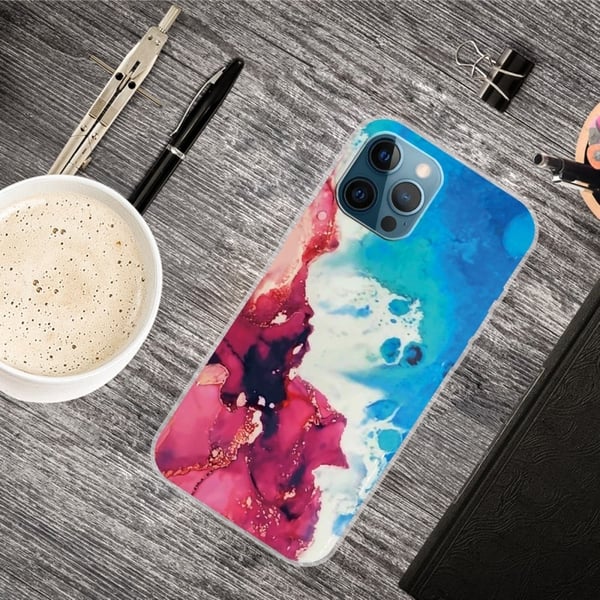 Marble iPhone 15 Pro Etui - Splash Of Red og Blå