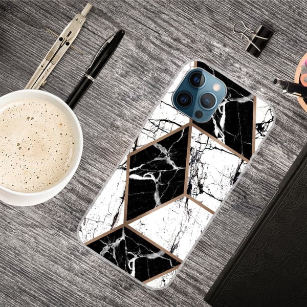 Marble iPhone 15 Pro Max Etui - Svart og Hvit Diamant