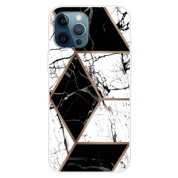Marble iPhone 15 Etui - Svart og Hvit Klinkekule Form