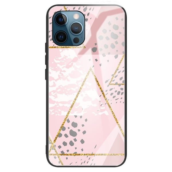 Fantasy Marble iPhone 15 Pro Max Deksel - Rosa og Gull Trekant