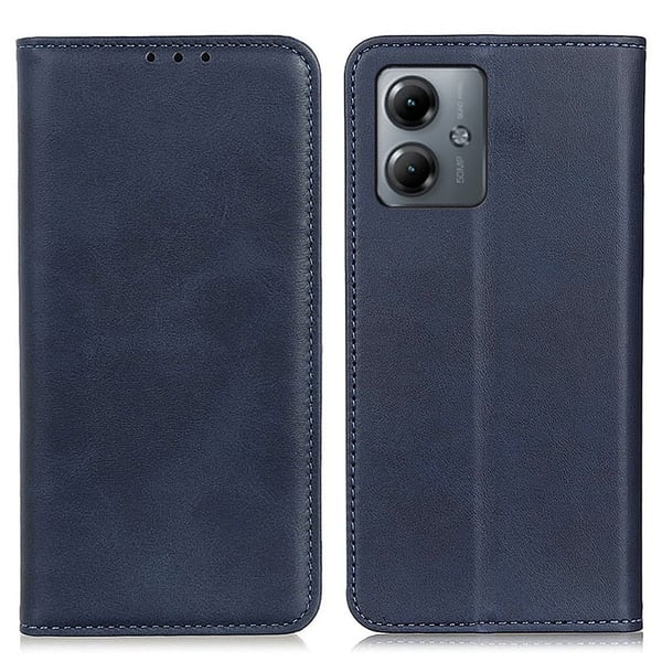 Flip Etui med Pung i Ekte Lær til Motorola Moto G14 4g - Blå