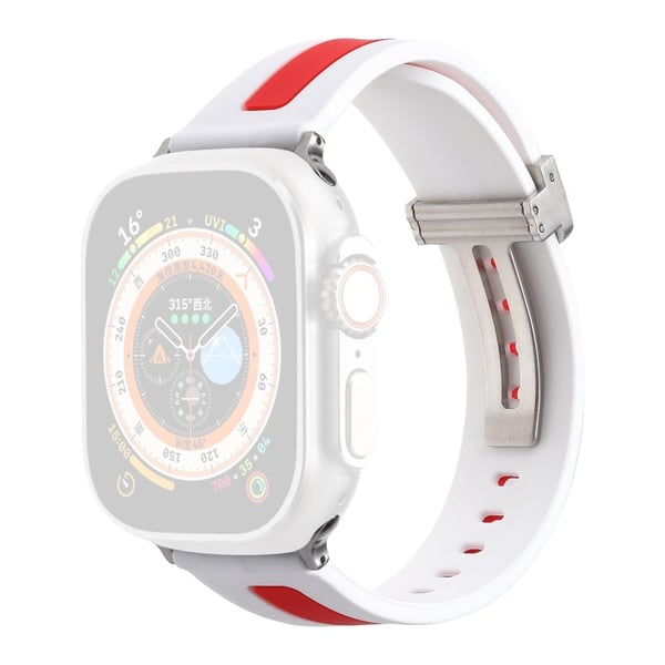 Apple Watch Series 9 41 mm tofarget silikonrem - Hvit / Rød