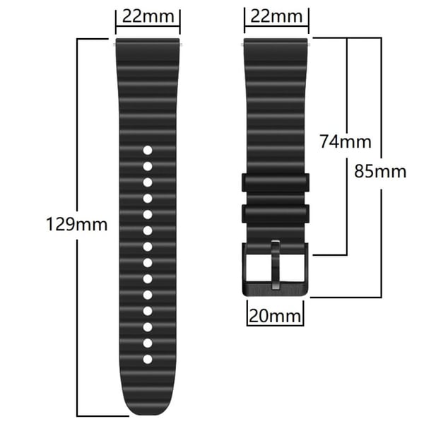 22 mm universal tofarget silikonrem med svart spenne - Svart + Rød