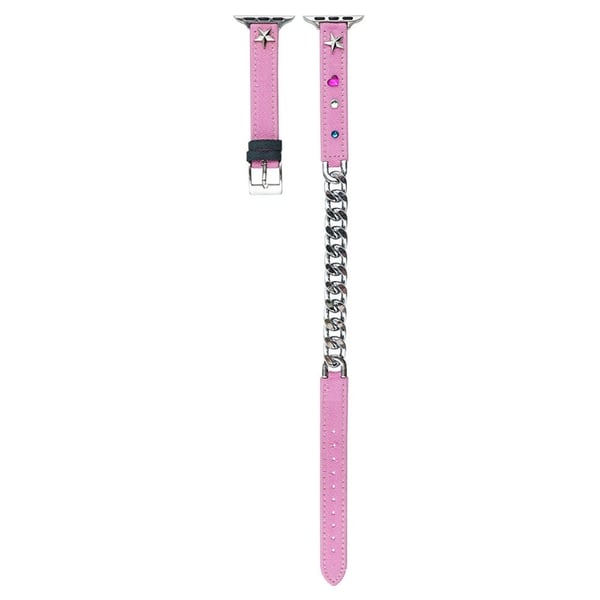 Apple Watch Series 9 45 mm / Ultra 2 Ekte lær med metallkjederem - Rosa