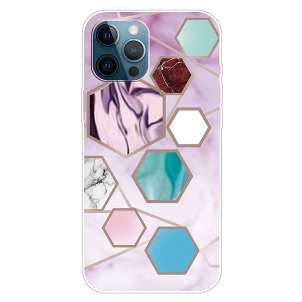 Marble iPhone 15 Pro Etui - Sekskant Fragmenter i Lilla