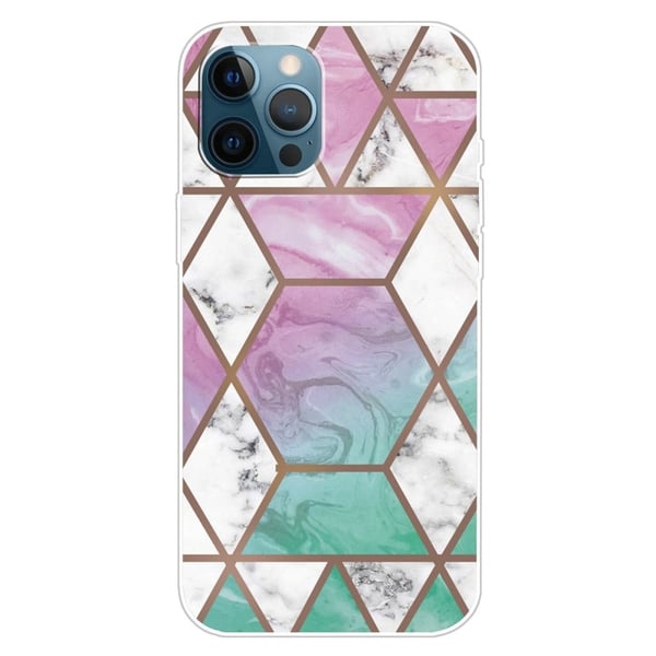Marble iPhone 15 Pro Etui - Hvit Diamant i Fargerik Bakgrunn
