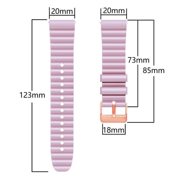 20 mm universal silikonrem med horisontale striper og spenne i rosa gull - Lyselilla + Oransje