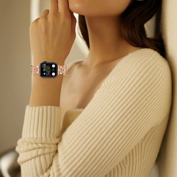 Apple Watch Series 9 45 mm / Ultra 2 krone rhinestone dekor legeringsrem - Rose Gull
