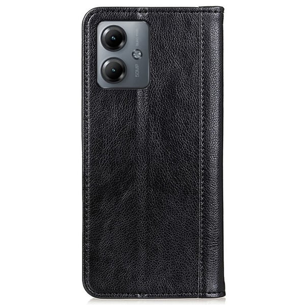 Ekte lærdeksel med magnetisk lukking for Motorola Moto G14 - Svart