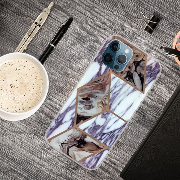 Marble iPhone 15 Pro Max Etui - Blå og Brun Klinkekule