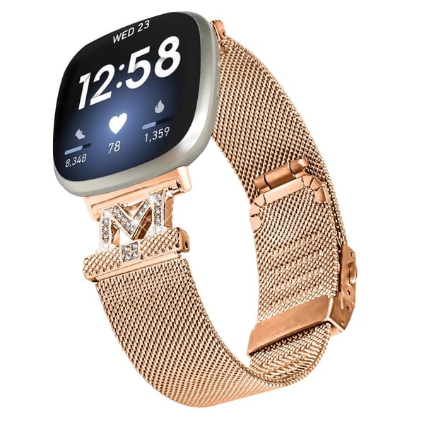 Fitbit Sense 2 / Versa 4 strass milanesisk stropp i rustfritt stål - Rose Gull