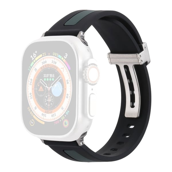 Apple Watch Series 9 41 mm tofarget silikonrem - Svart / Militærgrønn