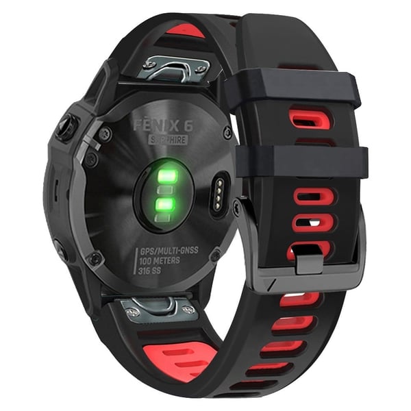 22 mm tofarvet silikonerem til Amazfit / Garmin / Coros-ur - Sort + Rød