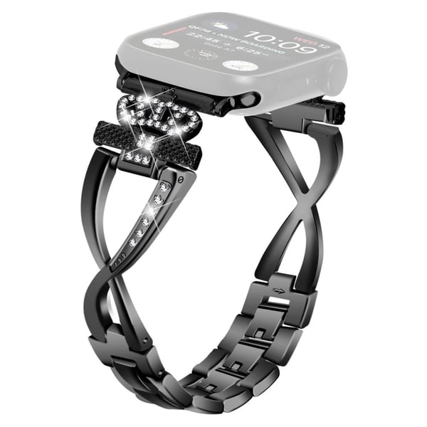 Apple Watch Series 9 41 mm legeringsrem med krone og rhinestone-dekor - Svart