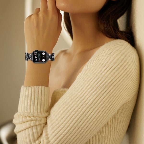 Apple Watch Series 9 41 mm legeringsrem med krone og rhinestone-dekor - Svart
