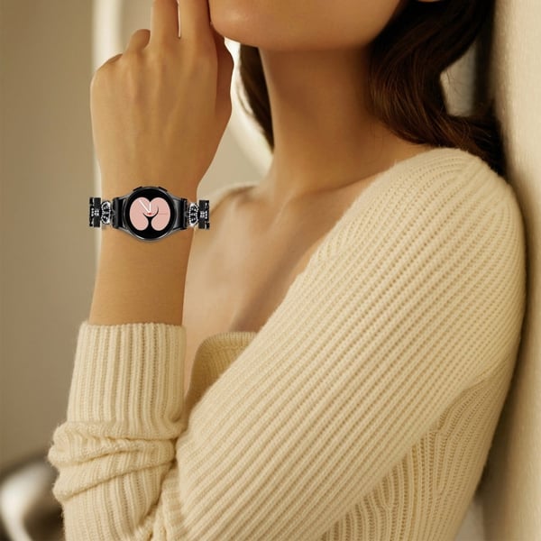 20mm Samsung Galaxy Watch 5 / 4 X-Shape i krone rhinestone dekor legering rem - Sort