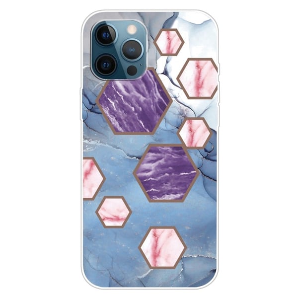 Marble iPhone 15 Plus Etui - Sekskant Fragmenter i Blå