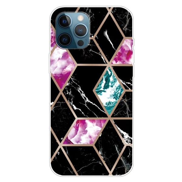 Marble iPhone 15 Etui - Tile Of Black / Cyan / Rose