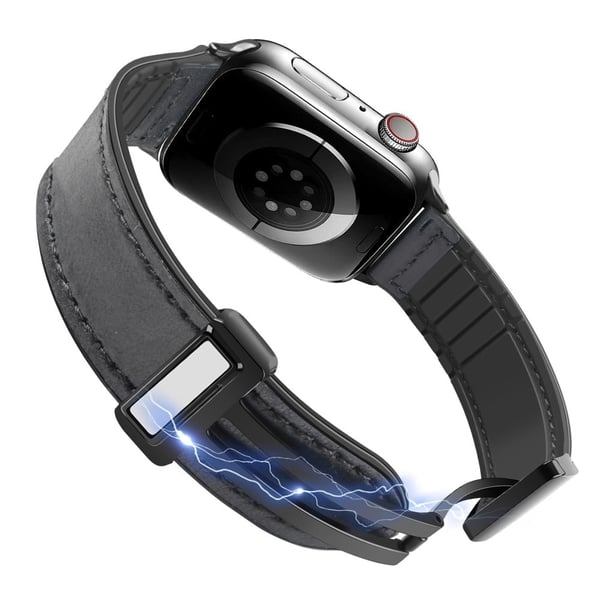 Apple Watch Series 9 45 mm / Ultra 2 lær- og silikonrem - Hvit