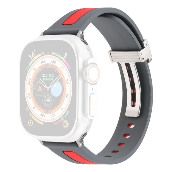 Apple Watch Series 9 41 mm tofarget silikonrem - Grå / Rød
