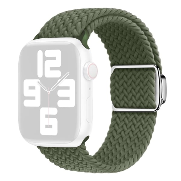 Apple Watch Series 9 45 mm / Ultra 2 flettet nylonrem - Mørkegrønn
