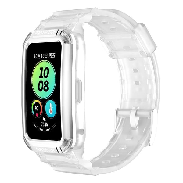 Huawei Band 8 / 7 / 6 stropp med beskyttelsesdeksel - Sølv + Gjennomsiktig