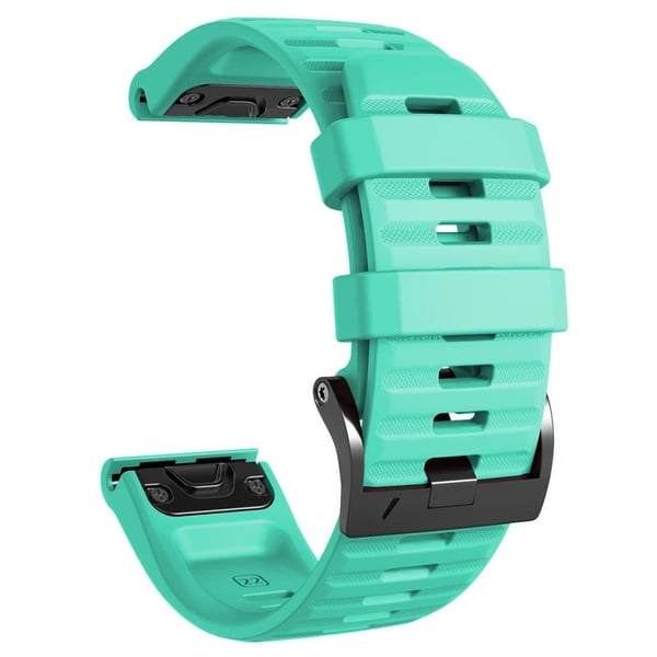 26mm yksinkertainen raidallinen silikonihihna mustalla soljella Garmin-kelloon - Tealinvihreä