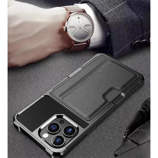 PU lærbelagt anti-fall-etui med kortspor for iPhone 15 Pro