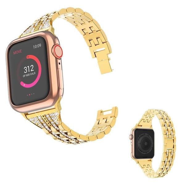 Apple Watch Series 5 40 mm slitesterkt urarmbånd med rhinestone - Gull