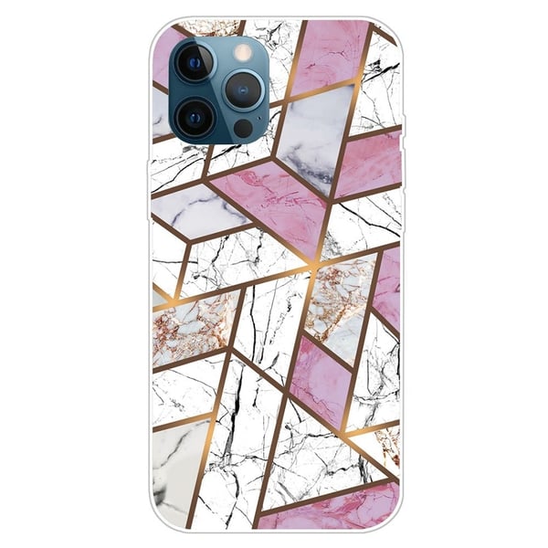 Marble iPhone 15 Plus Etui - Rose / Hvit / Grå Klinkekule