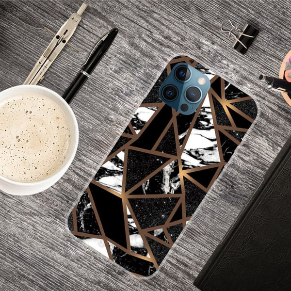 Marble iPhone 15 Plus Etui - Black Tile Fragmenter