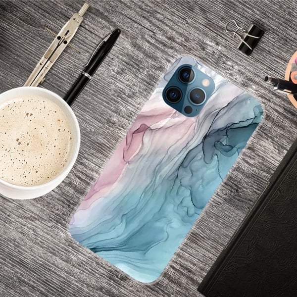 Marble iPhone 15 Pro Max Etui - Rose / Blå Klinkekule