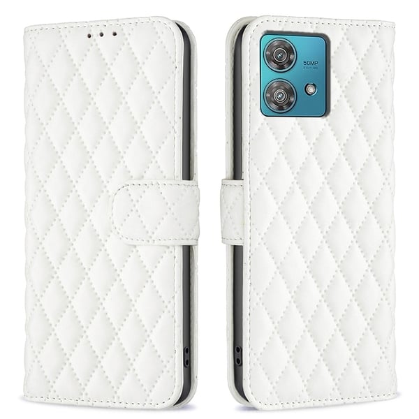 Rombemønster, matt flip-deksel for Motorola Edge 40 Neo - Hvit