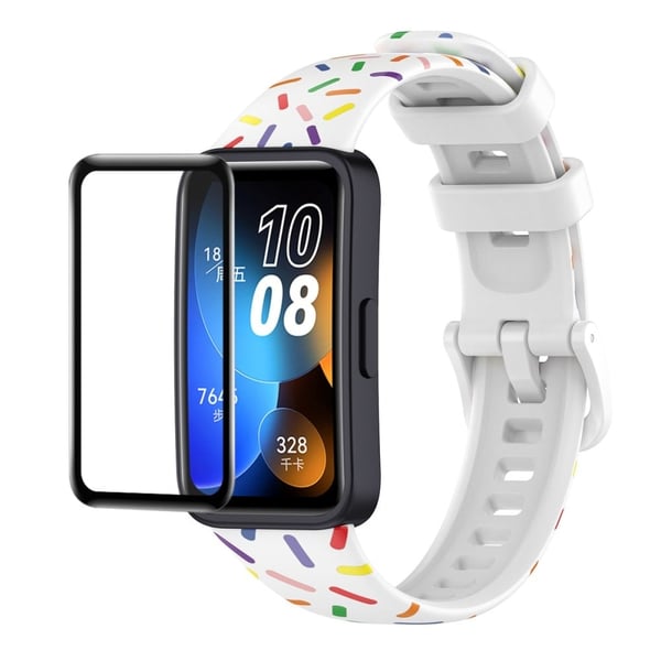 Enkay Hat Prince Huawei Band 8 Silikonklokkebånd med skjermbeskytter - Hvit