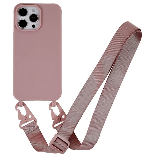 Tynt TPU-deksel med matt finish og justerbar stropp til iPhone 15 Pro Max - Mørkerosa
