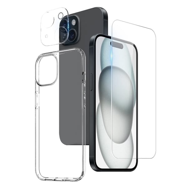 NORTHJO 3-in-1 iPhone 15 Plus TPU-kansi HD-karkaistulla lasilla varustettuna NORTHJO 3-in-1 iPhone 15 Plus TPU-kansi HD-karkaistulla lasilla varustettuna