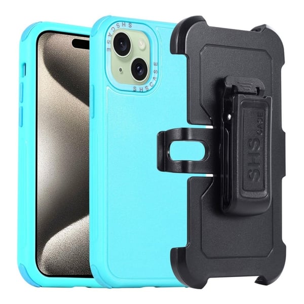 Anti-Drop Belt Clip Phone Case for iPhone 15 - Blå + Himmelblå
