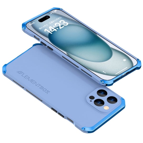 ELEMENT BOX iPhone 15 Case Metal Frame Bumpresistent and Silicone Slim Case Stødsikkert telefon cover - Blå