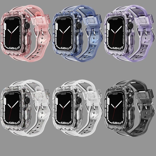 Myke TPU-armbånd med etui - Apple Watch Series 1-9 (42 mm-45 mm) - Gjennomsiktig Lilla