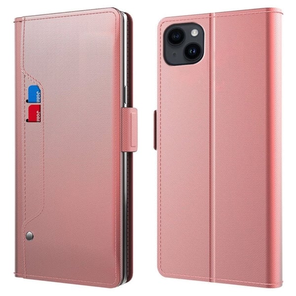 Phone Etui med Make-up Mirror og Slick Design til iPhone 15 - Rose Gull