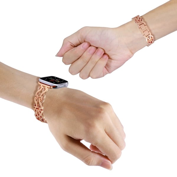 Rhinestone Double X Alloy-bånd for Apple Watch 41mm/40mm - Rose Gull