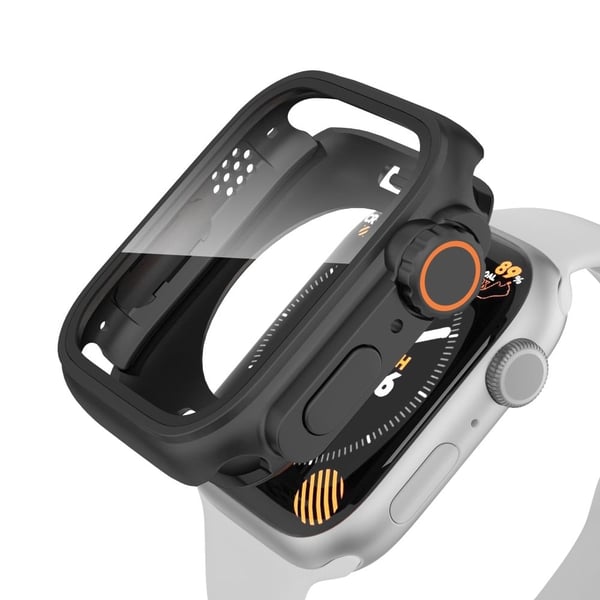 Ultratynt sprutsikkert etui med herdet glass for Apple Watch Series 9/8/7 41mm - Svart