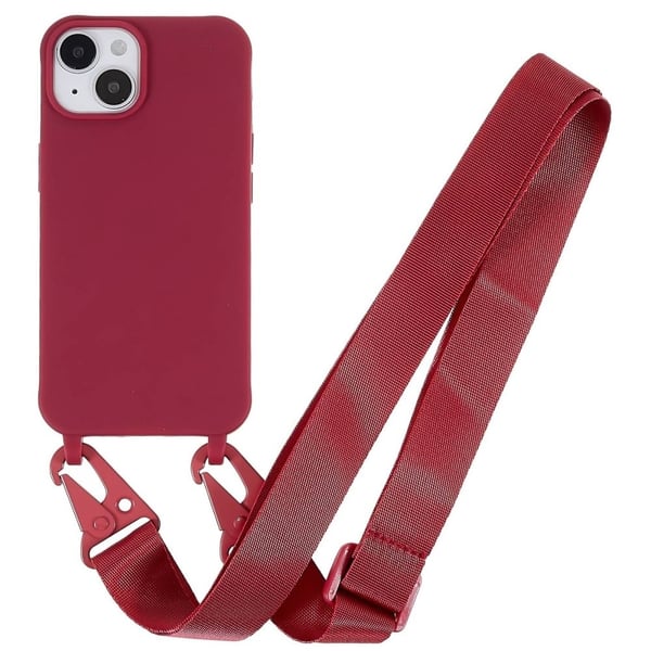 Tynt TPU-deksel med matt finish og justerbar stropp til iPhone 15 - Vinrød Tynt TPU-deksel med matt finish og justerbar stropp til iPhone 15 - Vinrød