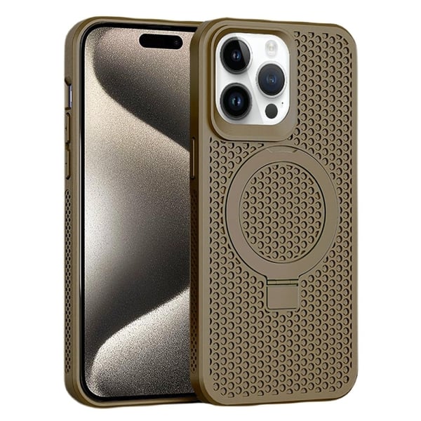 iPhone 15 Pro Max gummieret fleksibelt magnetisk etui Kickstand åndbar varmeafledning telefon cover - Brun